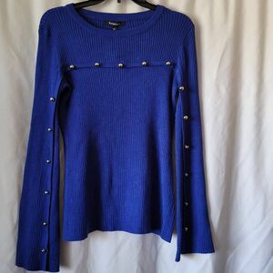 NEW Relativity Sweater Cobalt Blue Y2K gold buttons Sz M Y2K ribbed bold NWT